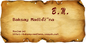 Baksay Madléna névjegykártya